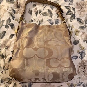 Coach Beige and Gold Shoulder Bag